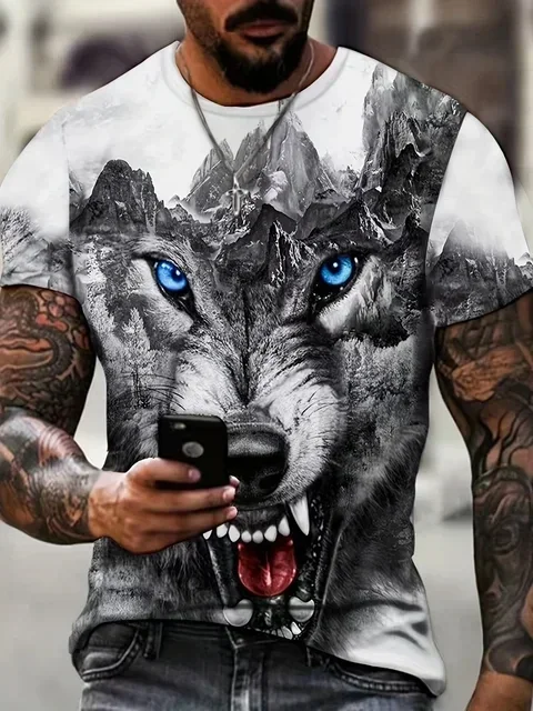 Sommer Männer neue T-Shirt Tier Wolf Adler 3D-Druck Männer Harajuku übergroße Straße Hip-Hop-Trend Rundhals ausschnitt kurz ärmelig