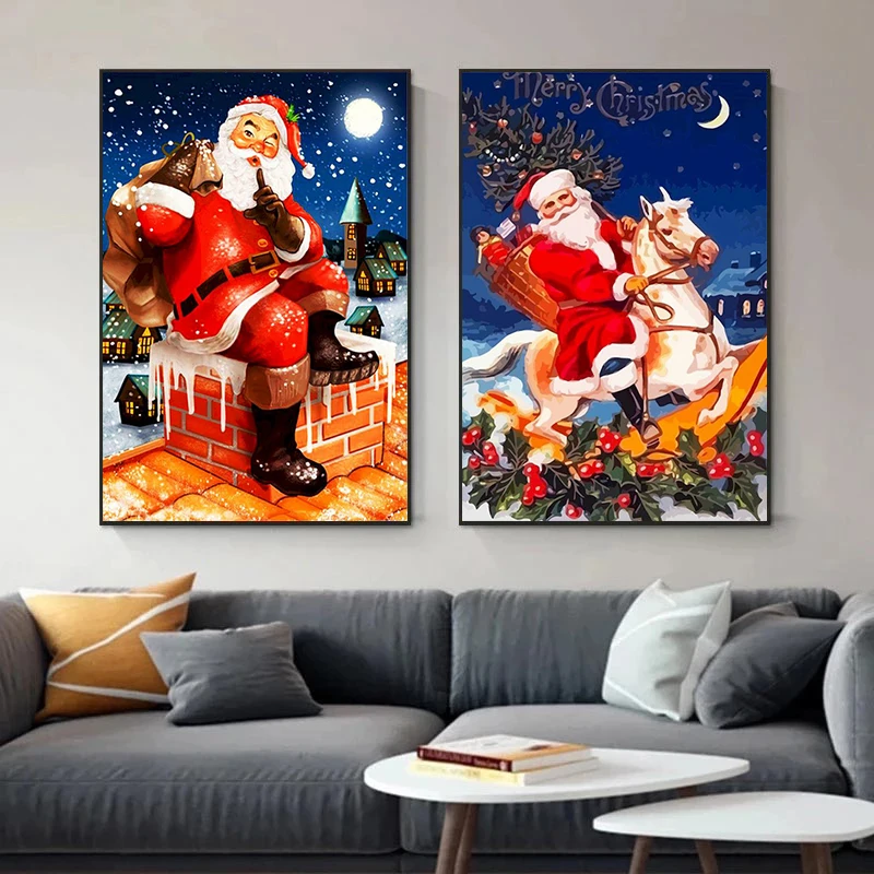 Weihnachten Baum Elch Schneemann Santa Leinwand Malerei Moderne Poster und Drucke Wand Kunst Bilder für Wohnzimmer Wand Decor Cuadros