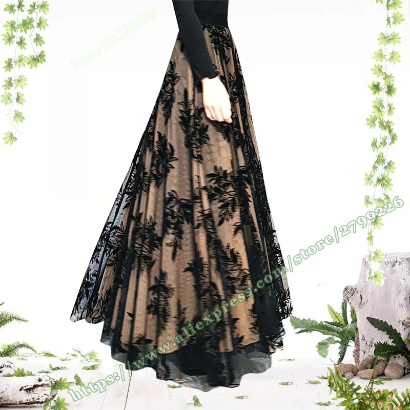 2022 neue Plus Size 5xl Mode weibliche hochwertige schwarz-weiße Big Flower Mesh Damen elegante lange Maxi röcke für Damen