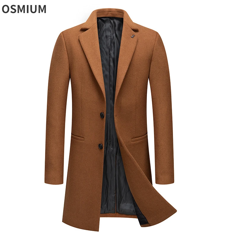 Herbst Winter langer Woll mantel Männer Woll mantel plus Größe Baumwolle dicke braune Langarm Wind jacke Mischung Jacke 3xl 4xl